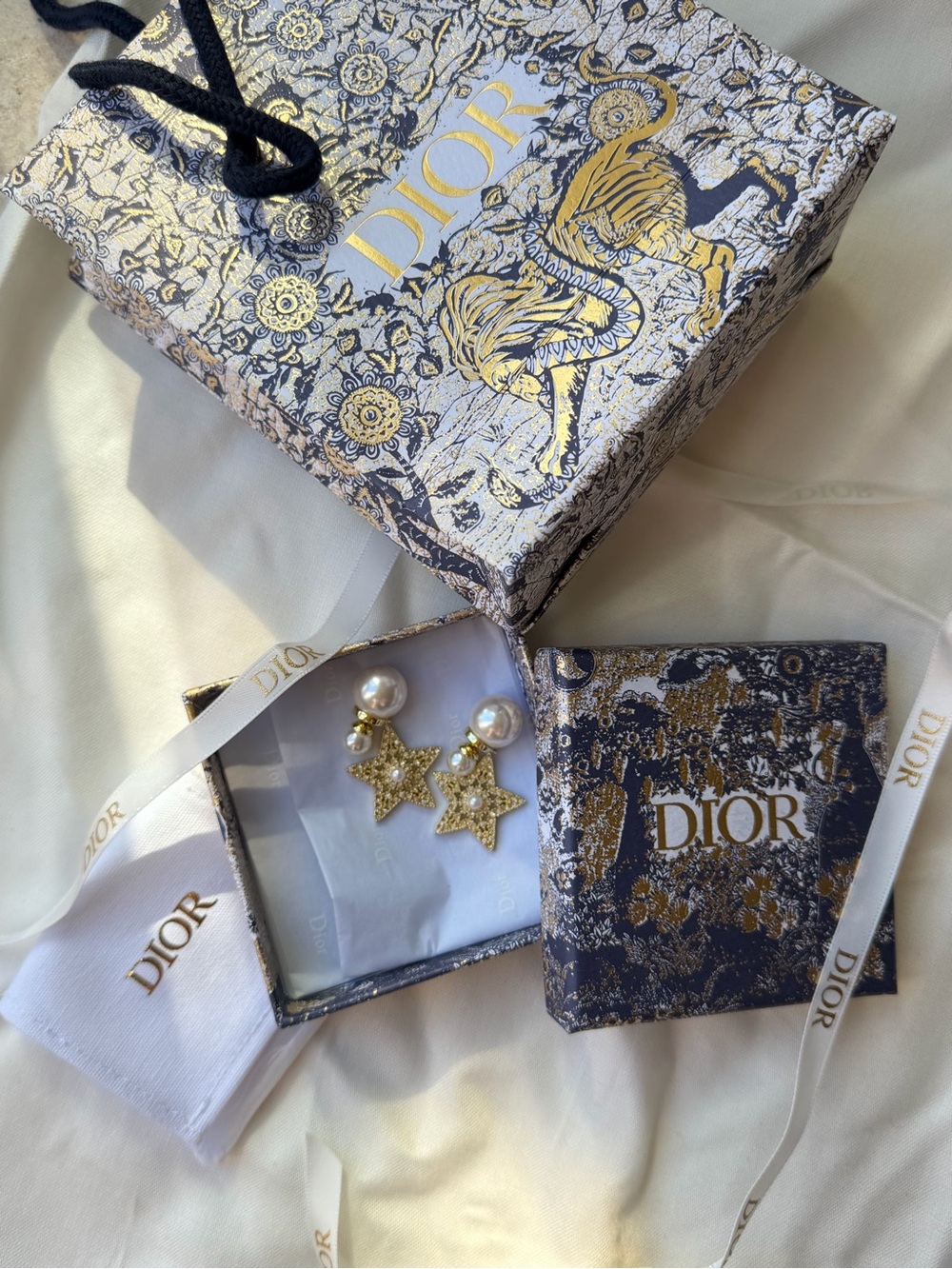 Dior Tribales Earrings with Pearl and Crystal Star Motif NEW with BAG